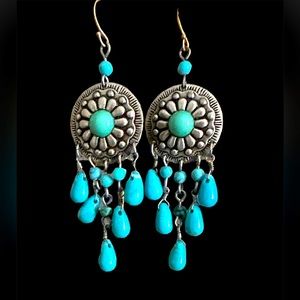Turquoise and Silver Stunning Beaded Earrings; excellent condition